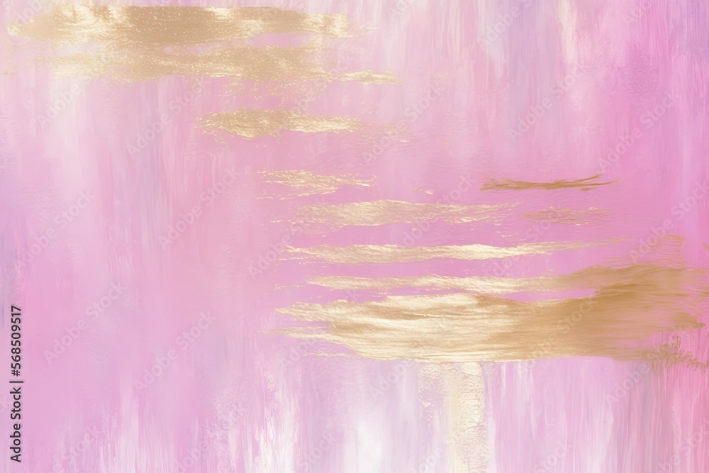 a painting of a pink and gold sky with clouds and a pink sky in the