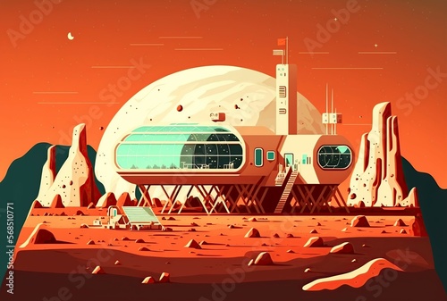 Fototapeta Naklejka Na Ścianę i Meble -  cartoon illustration, a space exploration station or a planet,generative ai