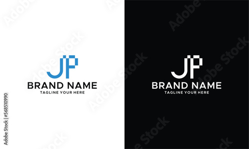 Letter JP Logo Icon Design Template Element on a black and white background.