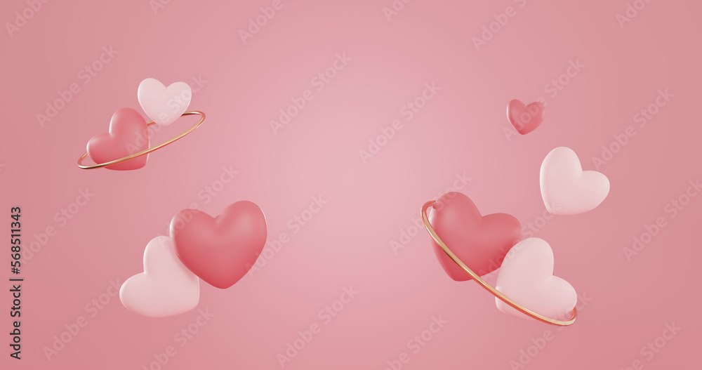 Valentine's day heart shape background, Minimal background, Minimal geometry shape background, Abstract background 3D rendering