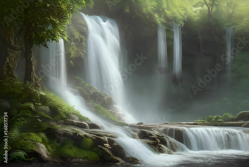 A beautiful waterfall background  foliage  rocks trees  generative ai  3 2