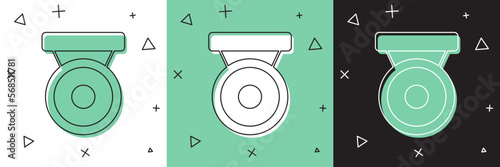 Set Boxing gong icon isolated on white and green, black background. Boxing bell. Vector