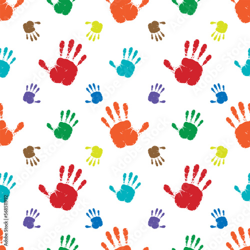 Seamless background made from color handprints.
