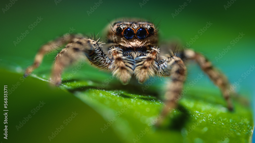 Rindenspringspinne (Marpissa muscosa), nahaufnahme Rindenspringspinne (Marpissa muscosa), nahaufnahme
