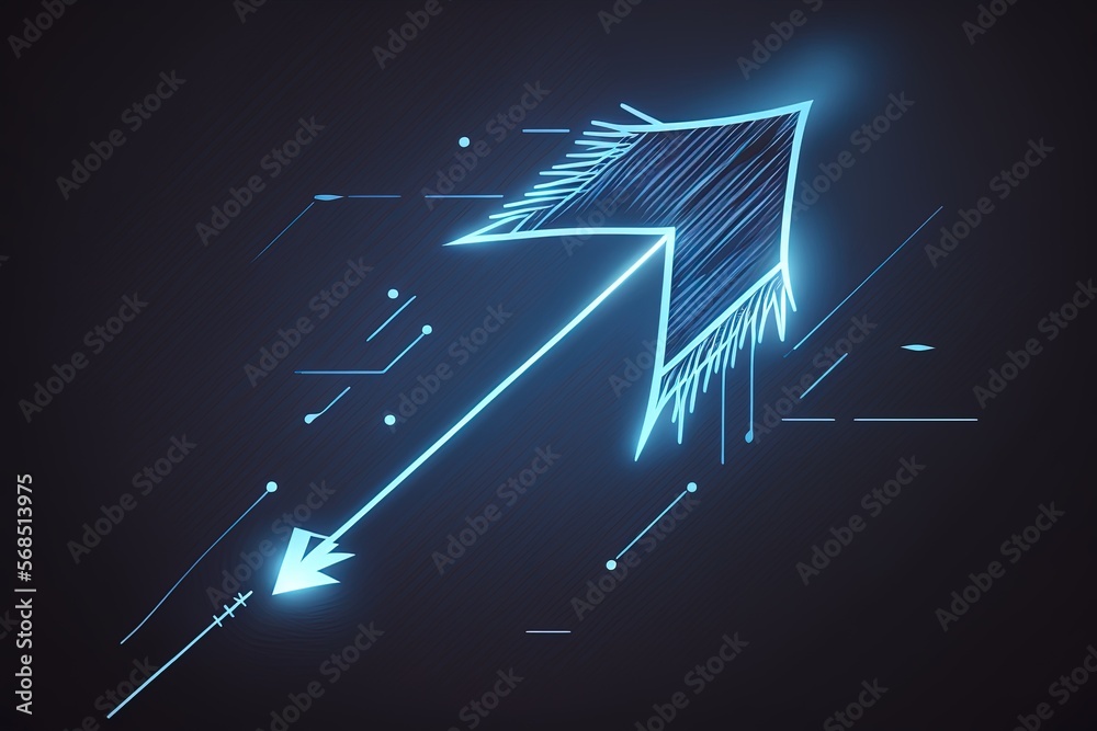 Fototapeta premium Market graph going up, blue neon lights, abstract illustration