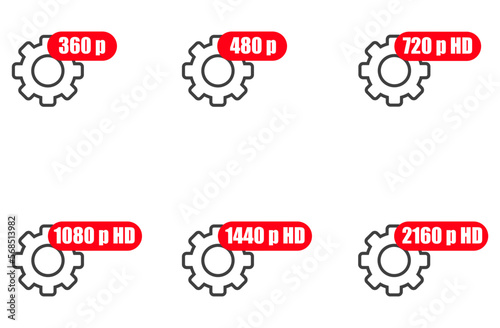 six gears video player elements icons indicating video resolution