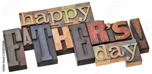 happy father's day in vintage letterpress wood type, transparent background