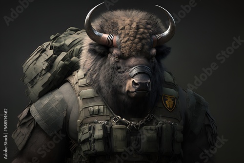 Portrait of a buffalo dressed as a soldier, generative ai
