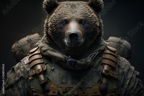Portrait of a grizzly bear dressed as a soldier, generative ai