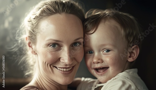 Happy Mother holding a child Mothers day generative ai