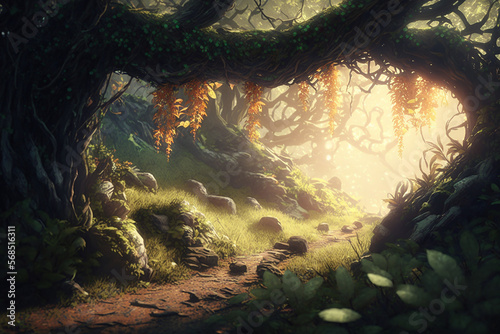 sunlight  fairy forest  octane render  ultrarealistic  dramatic  cinematic 