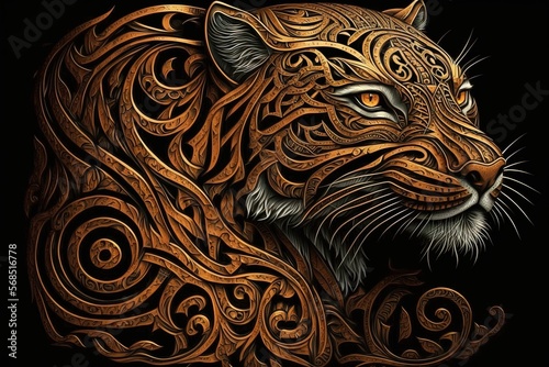 Intricate Gaelic scary tiger design illustration. Beautiful Artwork illustration