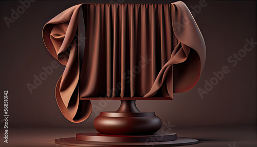 Fototapeta Naklejka Na Ścianę i Meble -  3D display podium, brown background with wood frame pedestal