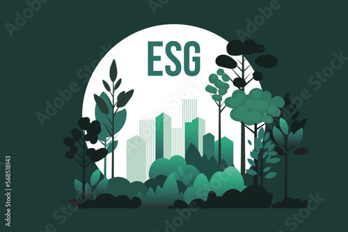 ESG - Environmental Social Governance illustration. Sustainable green city, eco-city vector illustration