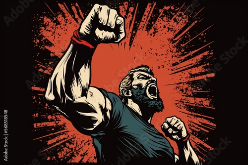Silhouette of man raising fist hand clenched protest punch vector icon logo illustration isolated