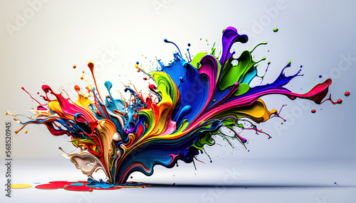 Farbige flüssige Farbspritzer aus Öl oder flüssigem Acryl  Digital Art Background Hintergrund Generative AI Illustration Cover 3D Magazin   