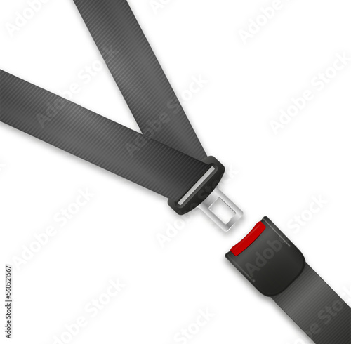 Safety seat belt, open and closed seatbelt. Art design road strap. Abstract concept car, airplane driver protection graphic element. Vector