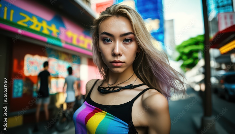 A fictional person. Young asian woman at street. Generative AI A fictional person. Young asian woman at street. Generative AI