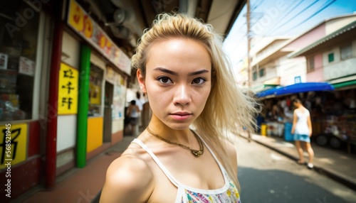  A fictional person. Young asian woman at street. Generative AI © Kanachi Graphics