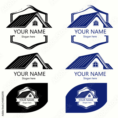 logo template for roofing services, roof logo, business card