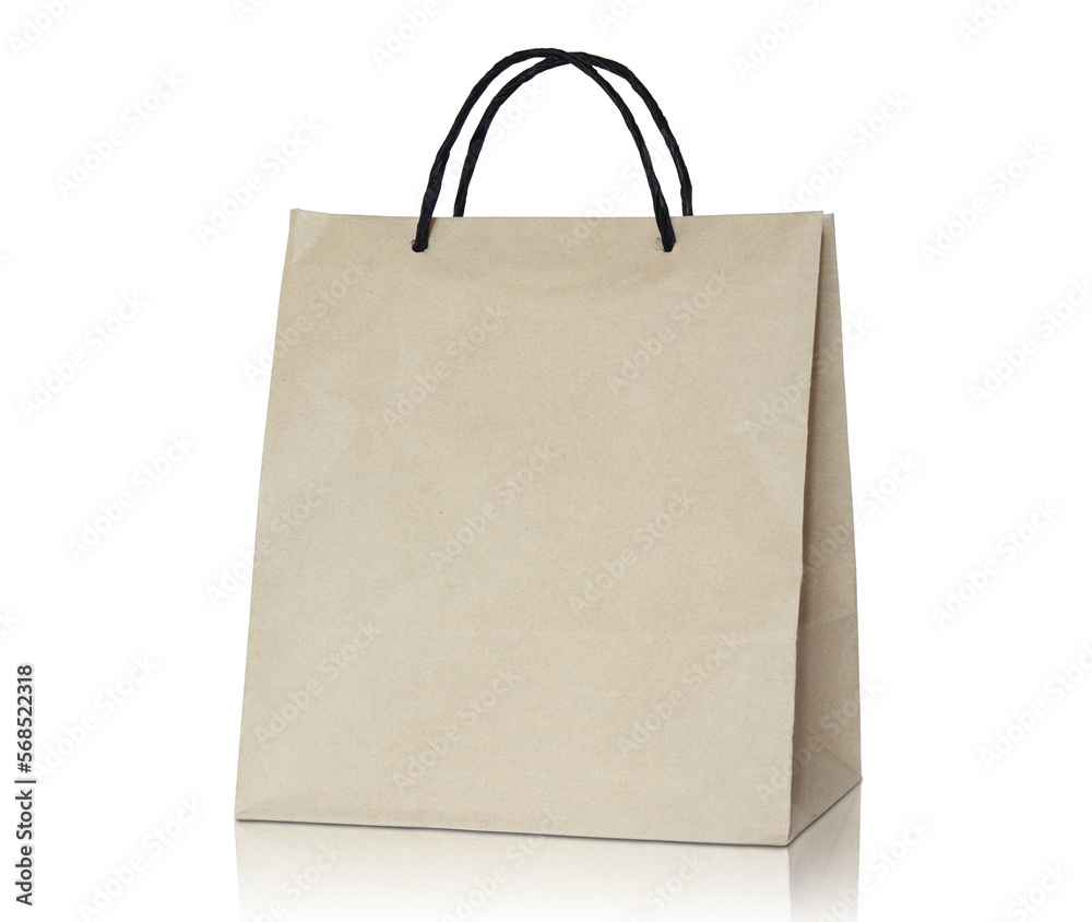 Brown paper bag isolated with reflect floor for mockup Brown paper bag isolated with reflect floor for mockup