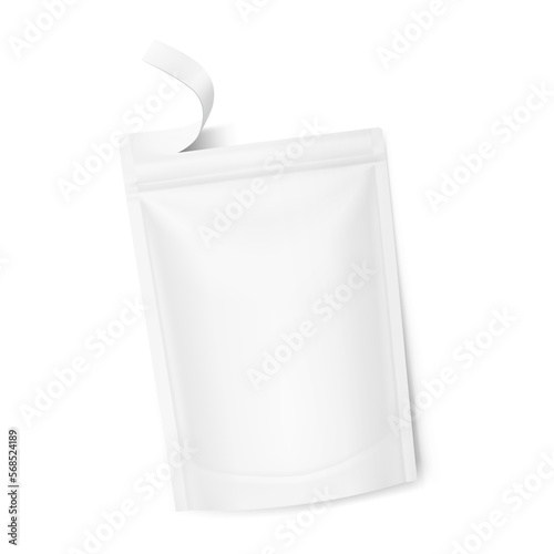 Open pouch bag mockup on white background. Vector illustration. Front view. Can be use for template your design, presentation, promo, ad. EPS10.