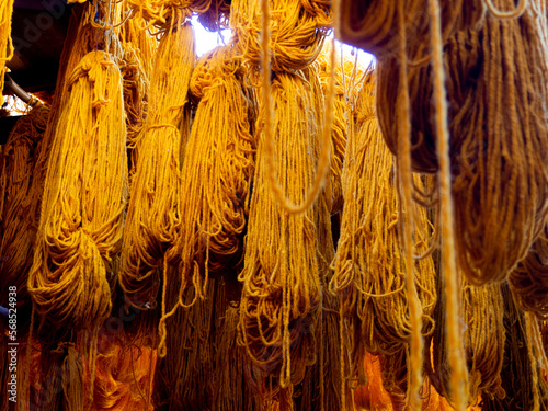 Sheep wool spun and dyed manually with natural dyes in Marrakesh Morocco