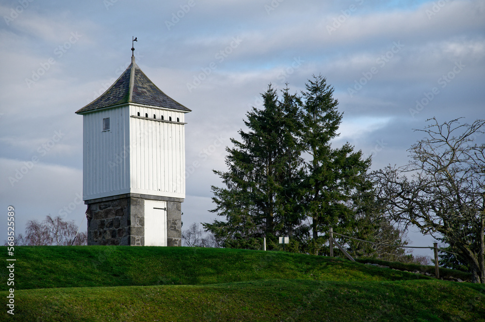 Fototapeta premium Wooden turret on Banchory golf course green