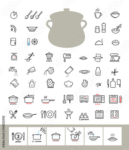 Cooking preparation icon set. Set of sign for detailed guideline. Vector elements on a white background. Ready for your design. EPS10.	