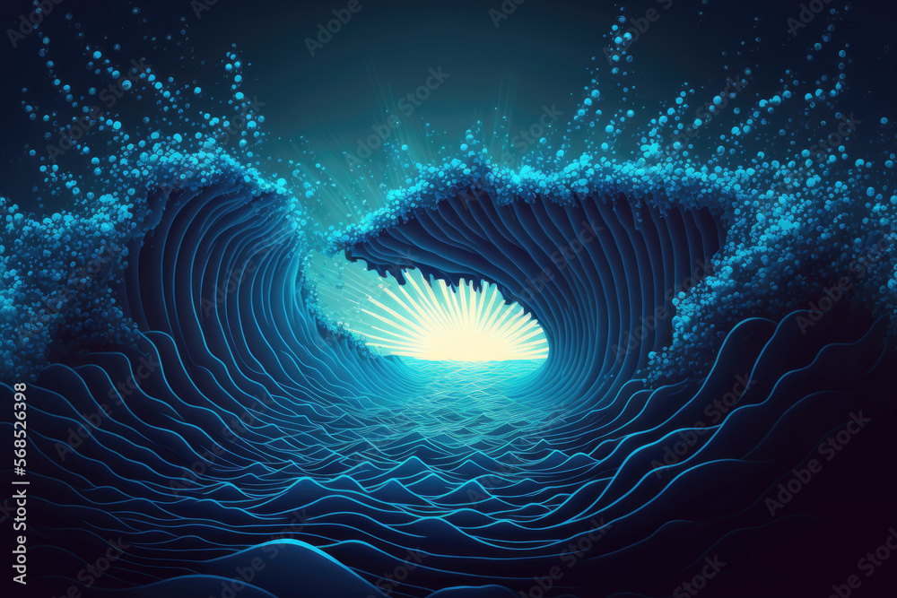 deep blue ocean waves against an underwater background with moving