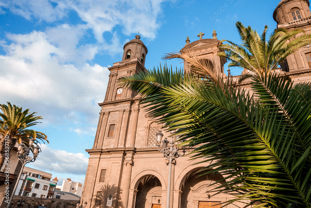 Beautiful view of the Cathedral Santa Ana Vegueta in Las Palmas, Gran Canaria, Canary Islands, Spain