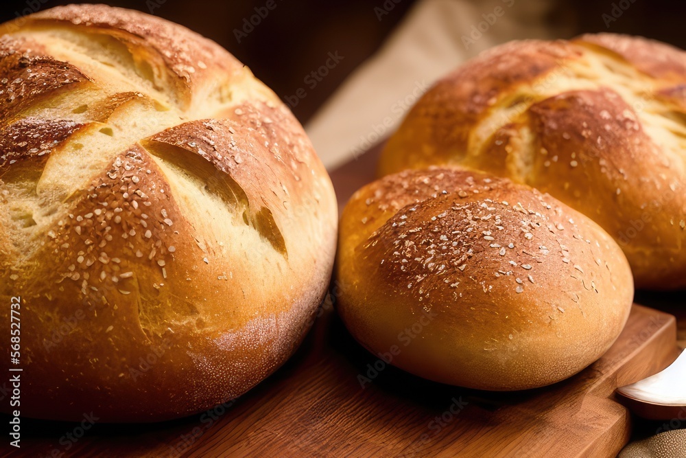 High-Resolution Image of Fresh Bakery Bread Showcasing its Aromatic and Appetizing Qualities, Perfect for Adding a Delicious Element to any Design Project