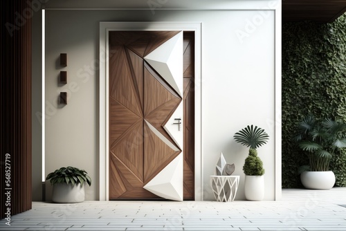 Luxury interior door bright by wooden, 3d, asymmetric 