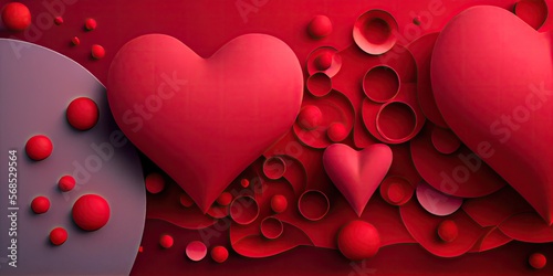 Valentine red and pink hearts, backdrop, website banner - generative ai 