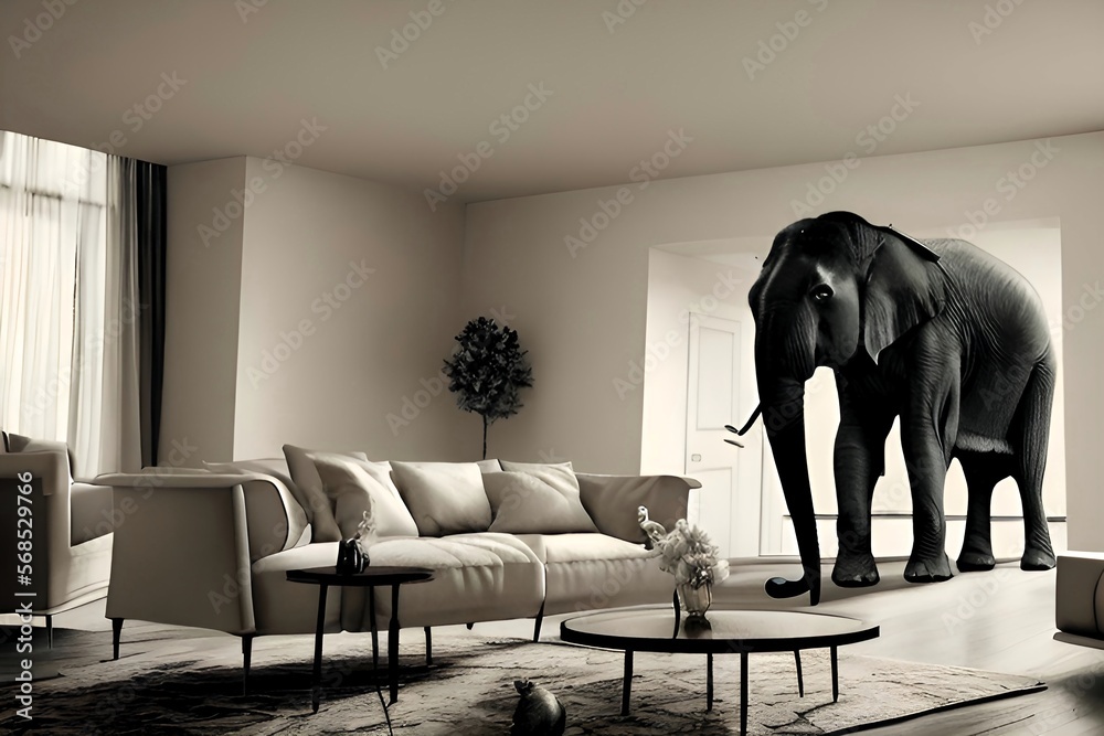 Illustration d’un éléphant dans une pièce 