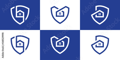 set logo design shield and home vector illustration, icon, inspiration