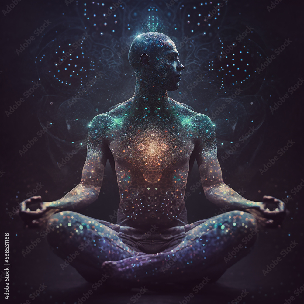 yoga. Looking into infinity with fractals shapes of dust and gases. holographically,