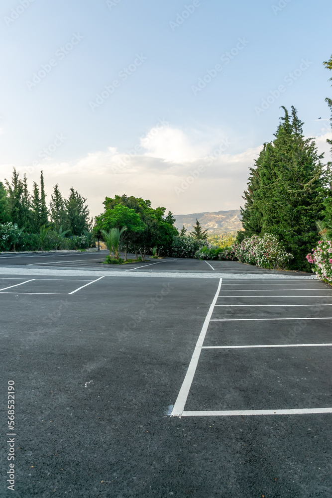Empty parking for cars in the park Empty parking for cars in the park