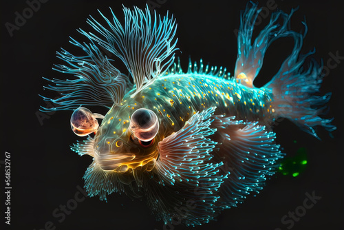 Fantastic , amazing  bioluminescence creatures of the underwater world. Beautiful background © Надежда Семироз