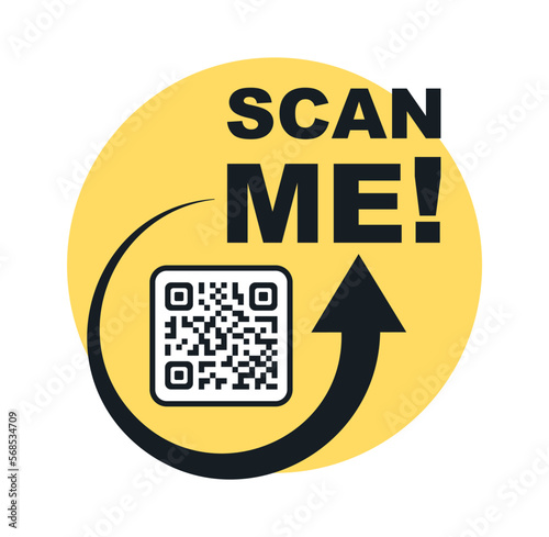 Scan me icon with QR code. Symbol or emblem. QR code scan for smartphone. Scan me icon. QR code for mobile app, payment and identification. QR code for payment. Vector illustration