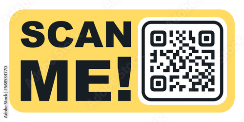 Scan me icon with QR code. Symbol or emblem. QR code scan for smartphone. Scan me icon. QR code for mobile app, payment and identification. QR code for payment. Vector illustration