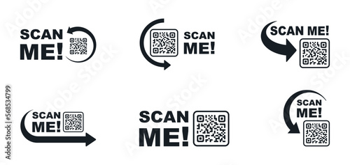 QR code scan for smartphone. Qr code frame vector set. Template scan me Qr code for smartphone. QR code for mobile app, payment and phone. Scan me phone tag. Vector illustration.
