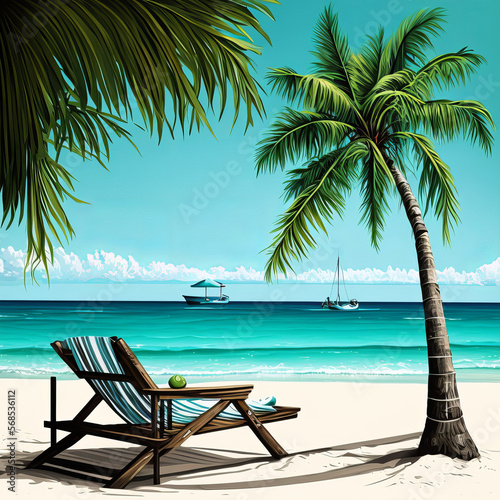 Tropical beach with lounger and sea Generative KI 