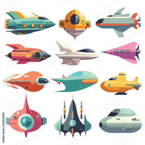 vector spaceship illustration set on white background