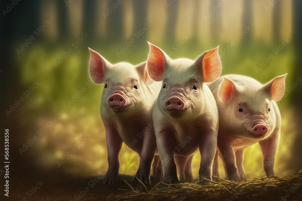 Cute adorable pigs. Pig farm industry farming hog barn pork. Portrait of funny looking piglets. generative AI Cute adorable pigs. Pig farm industry farming hog barn pork. Portrait of funny looking piglets. generative AI