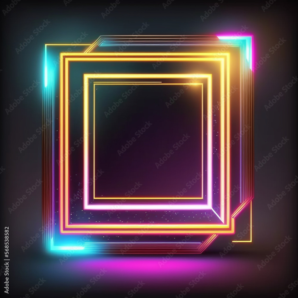 Ai-Generated Render of a Vibrant Neon Frame Illuminating a Black Background