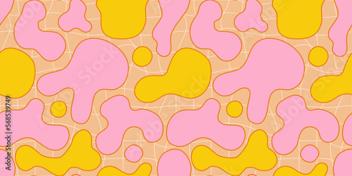 Funky summer groovy lava lamp vector seamless pattern.