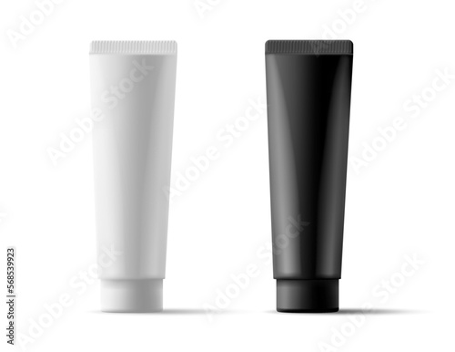 3D Modern white and black tube of body care cream. An empty layout for product design.