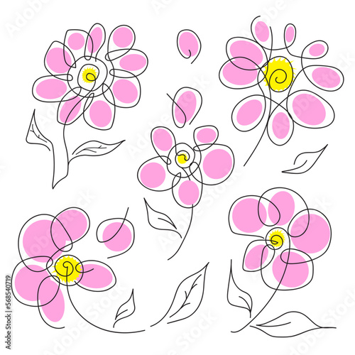 Flowers set illustration, vector, pink