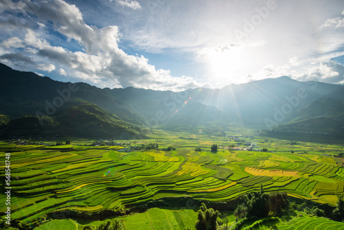 Viewpoint in Mu Cang Chai rice terraces at sunset  agriculture in Southeast Asia